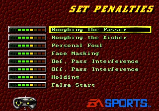 College Football USA 96 Genesis Set the level of the penalties