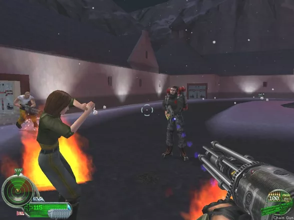Command &#x26; Conquer: Renegade Windows At Raveshaw&#x27;s Chateau, NOD mercenary Mendoza attempts to flambe good-girl scientist Sidney while a minigun-wielding GDI buddy helps you take him down
