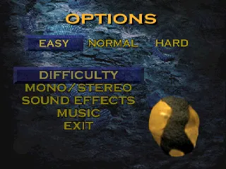 The Lost World: Jurassic Park PlayStation Options screen.