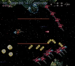 Axelay SNES The final stage - destroy the right parts of the ships to stop these enemies from spawning
