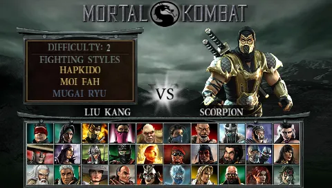 Mortal Kombat: Unchained PSP Choosing a player -- Scorpion