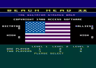 Beach-Head II: The Dictator Strikes Back Atari 8-bit Title Screen and Main Menu