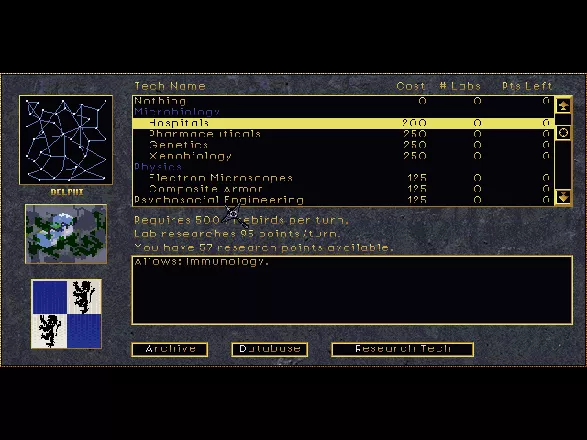 Emperor of the Fading Suns Windows Research Screen.