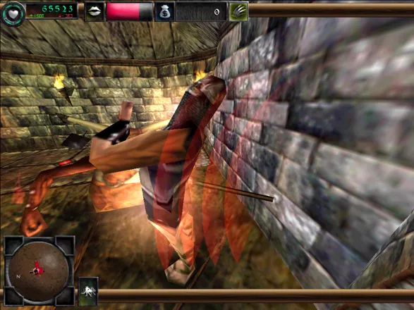Dungeon Keeper 2 Windows In first-person mode after possessing a creature, hacking at an enemy.