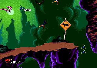 Earthworm Jim Genesis Frantic battle against crows and crazy jumping fish