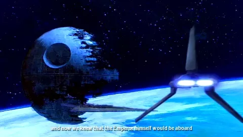 Star Wars: Battlefront - Renegade Squadron PSP Cutscene: flying the stolen Imperial shuttle to Endor.