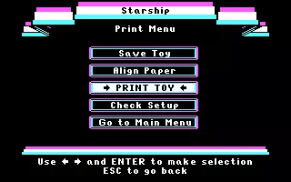 The Toy Shop DOS Print Menu