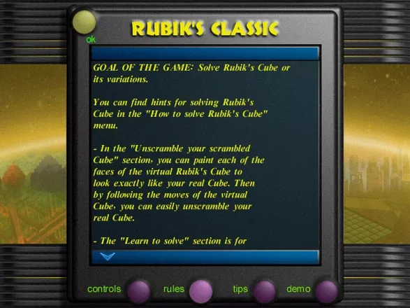 Rubik&#x27;s Games Windows Rules screen