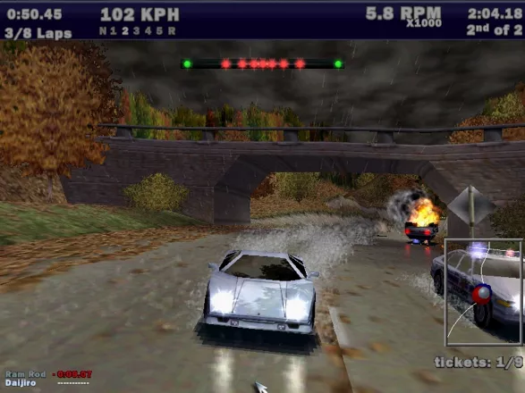 Need for Speed III: Hot Pursuit Windows Hometown: Woohoo! Look what happened when I rammed my Lamborghini Countach into that cop car!