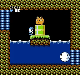 Ufouria: The Saga NES Bash the ball on the head and hit the cat with the resulting balloon. Simple, eh?