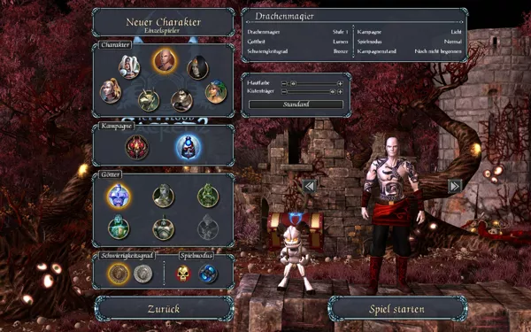 Sacred 2: Ice &#x26; Blood Windows Creating a Dragon Mage with the updated character creation screen.