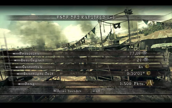 Resident Evil 5 Windows End of Chapter results - died too many times and took too long to get an S.