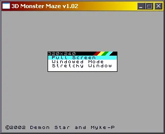 3D Monster Maze Windows Selecting display mode.