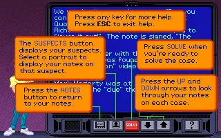 Eagle Eye Mysteries DOS The interface comes with in-game help explaining its buttons