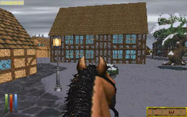 The Elder Scrolls: Chapter II - Daggerfall DOS You can buy a horse or a cart if you want, to speed up your travel. Seasons change in the game - the town is covered by snow...