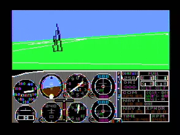 Microsoft Flight Simulator (v2.0) PC Booter A flight in progress (CGA Composite mode)