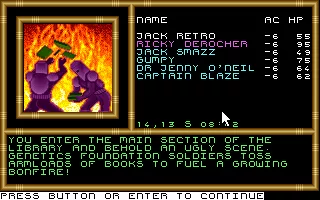 Buck Rogers: Matrix Cubed DOS Book burners.