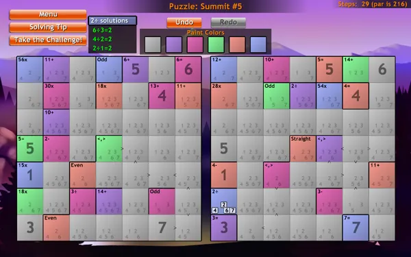Everyday Genius: SquareLogic Windows 7x7 Double-Board Hidden-Cage Puzzle in Mountain