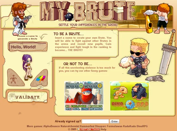 My Brute Browser Generating a new character