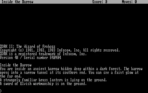 Zork II: The Wizard of Frobozz DOS The starting location
