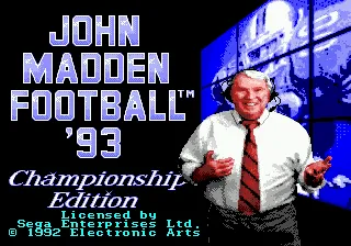 John Madden Football &#x27;93: Championship Edition Genesis Title screen.