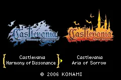 Castlevania: Double Pack Game Boy Advance Game selection screen