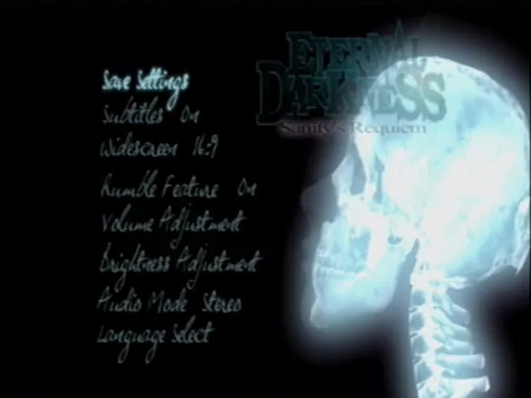 Eternal Darkness: Sanity&#x27;s Requiem GameCube Options screen