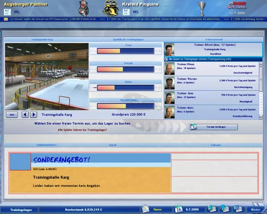 Heimspiel: Eishockeymanager 2007 Windows Booking a training camp (demo version)