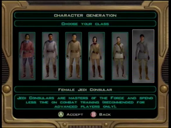 Star Wars: Knights of the Old Republic II - The Sith Lords Xbox Selecting your character class.