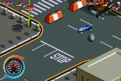 Hot Wheels: All Out Game Boy Advance ...and turning before crashing into the road blocks.