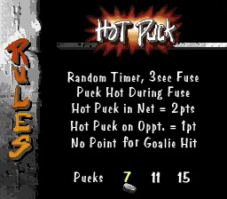 Street Hockey &#x27;95 SNES The rules of Hot Puck