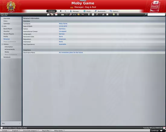Worldwide Soccer Manager 2009 Windows Personal information (demo version)