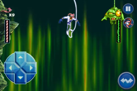 Earthworm Jim: Special Edition iPhone Look out below! Battle Major Mucus via bungee cord.