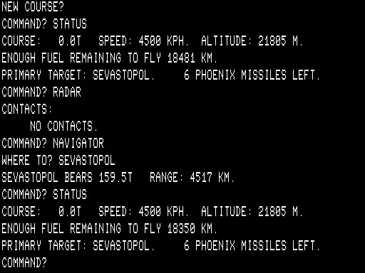 B-1 Nuclear Bomber TRS-80 Game start and status
