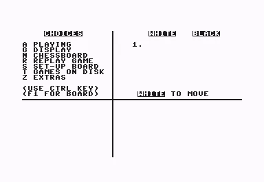 The Chessmaster 2000 Commodore 64 Main menu