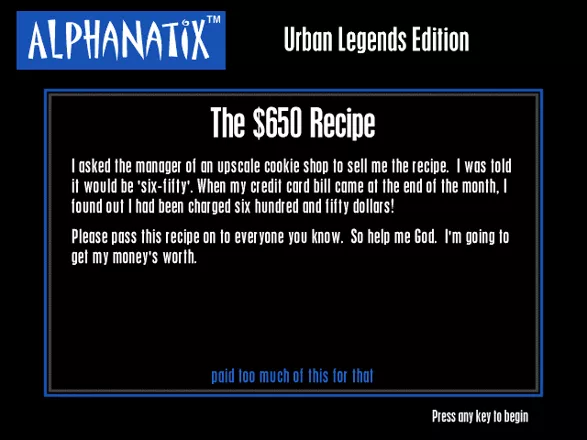 AlphaNatix: Urban Legends Edition Windows The $650 Recipe
