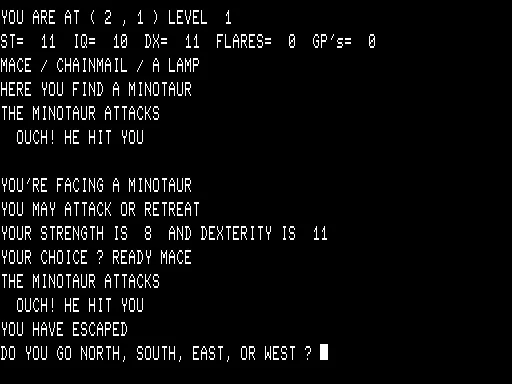 The Wizard&#x27;s Castle TRS-80 Attacked by Minotaur