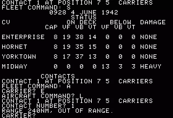 Midway Campaign Apple II Heavy damage Midway - I try to lauch counter but out of range 240NM must be 200NM or less