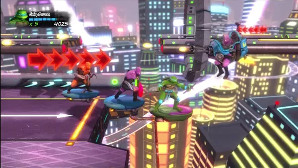 Teenage Mutant Ninja Turtles: Turtles in Time Re-Shelled Xbox 360 Zipping through a futuristic city.