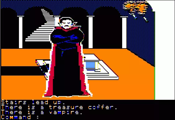 Transylvania Apple II Dracula -- you better be stocked up on anti-vampire paraphernalia before you met him.