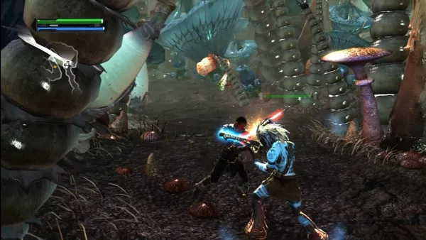 Star Wars: The Force Unleashed Xbox 360 Fighting the natives of a jungle world.