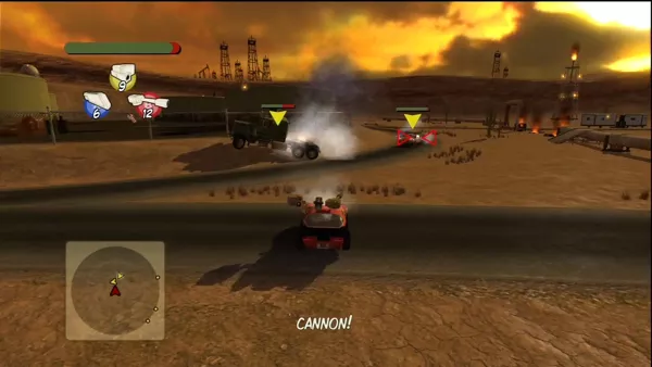 Vigilante 8: Arcade Xbox 360 Cannons target and auto-aim at enemies.