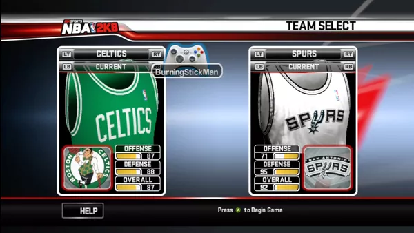 NBA 2K8 Xbox 360 Team select in Play Now mode.