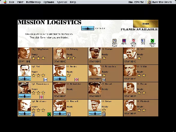 Over the Reich Macintosh Choose pilots by gunnery skills or experience level for each mission