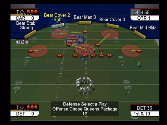 NFL 2K3 Xbox Play selection uses a half-radial menu and overlays the play.