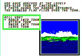 Sid Meier&#x27;s Pirates! Apple II Entering a town.