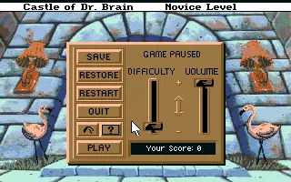 Castle of Dr. Brain Amiga Control menu.