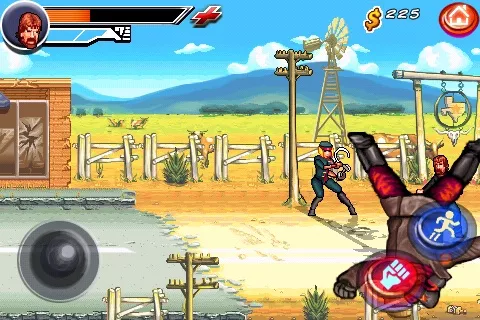 Chuck Norris: Bring on the Pain iPhone Chuck throw an enemy at the screen.