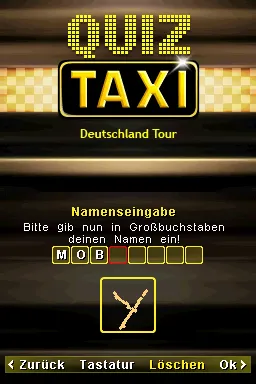 Quiz Taxi Nintendo DS You can enter your name letter by letter with the stylus.
