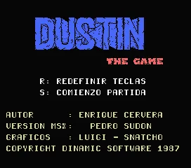 Dustin MSX Title screen, main menu and credits.
